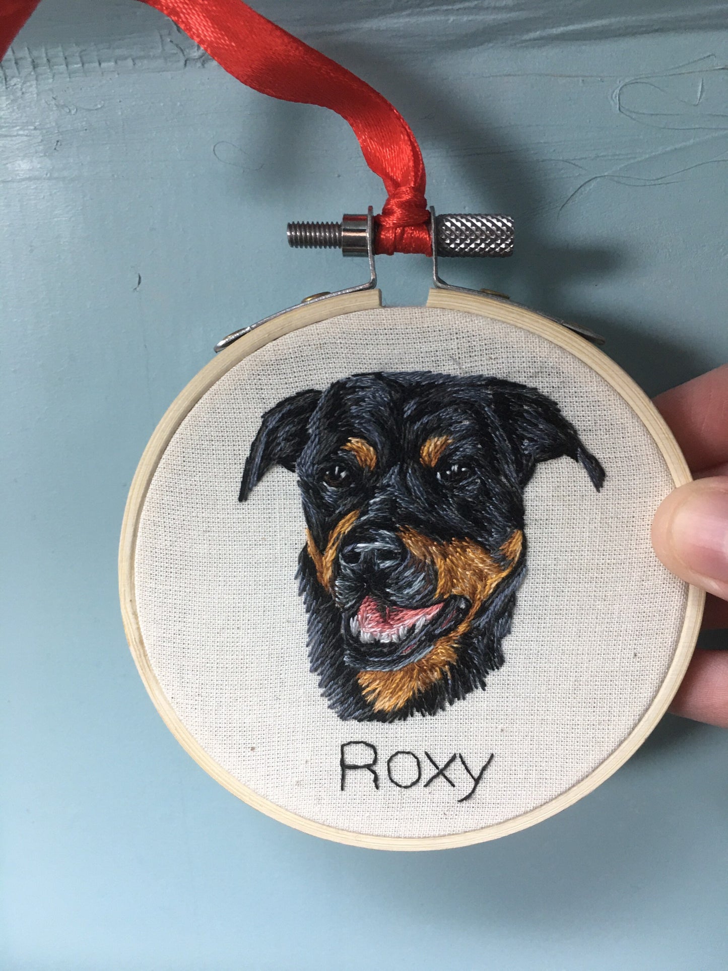 Hand Embroidered Pet Portrait Christmas Bauble