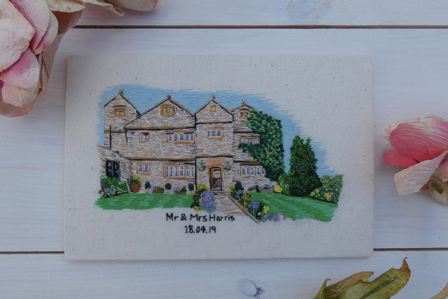 Hand Embroidered Wedding Venue Portrait