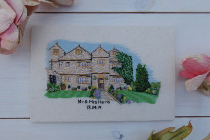Hand Embroidered Wedding Venue Portrait
