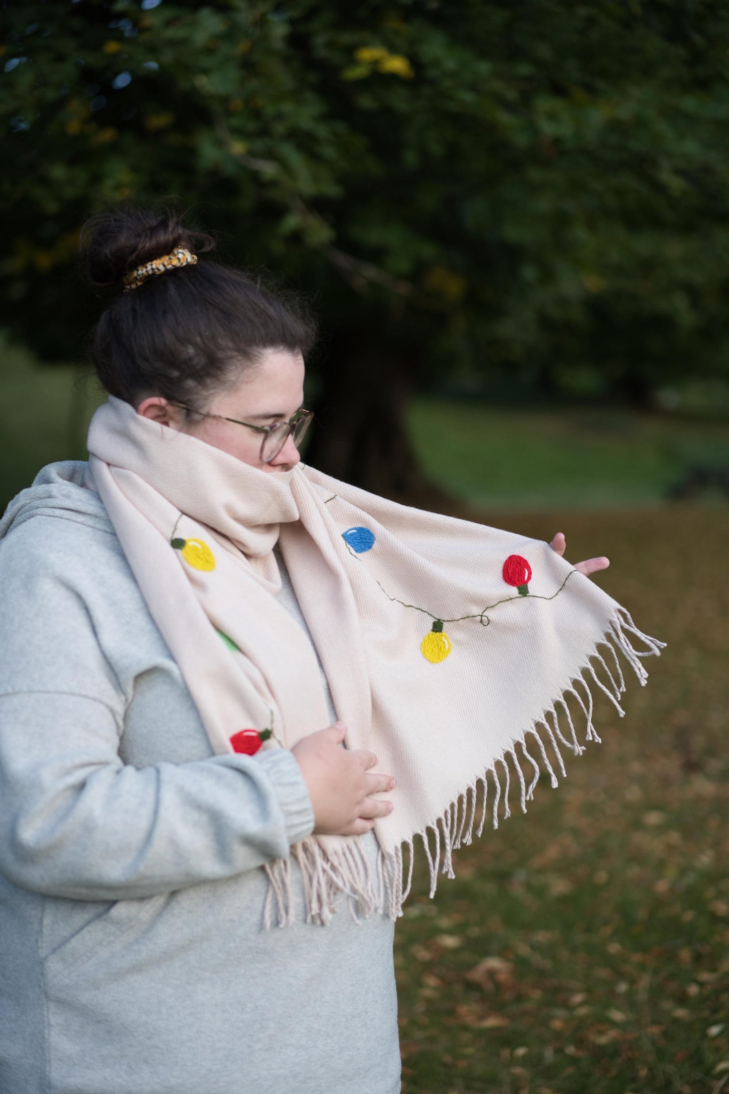 Hand Embroidered Christmas Lights Scarf