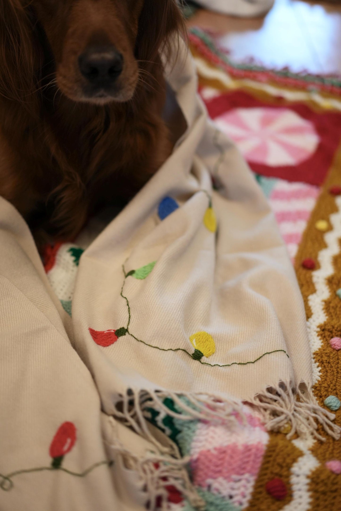 Hand Embroidered Christmas Lights Scarf