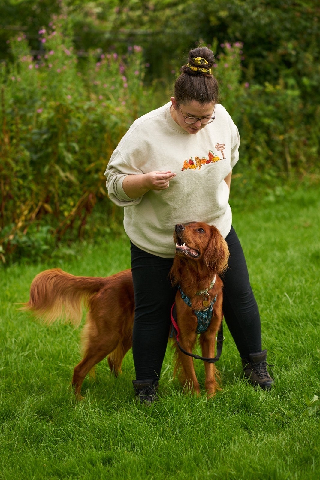 Hand Embroidered Autumn Pet Portrait Sweatshirt - Leaves or pumpkins