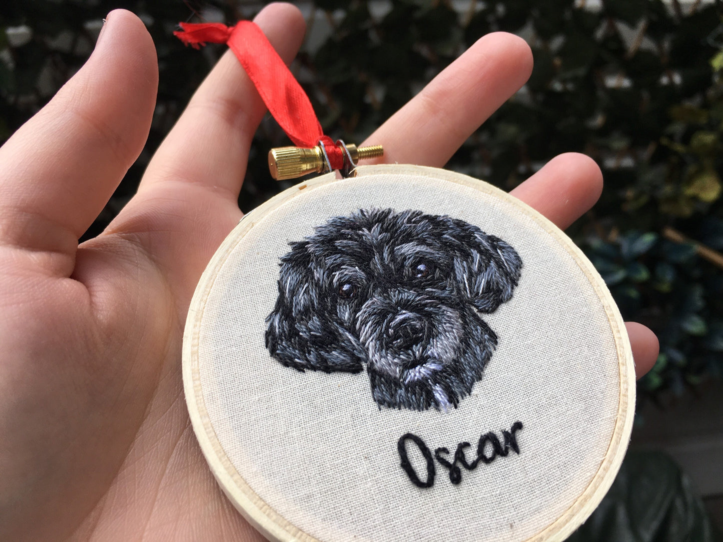 Hand Embroidered Pet Portrait Christmas Bauble
