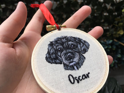 Hand Embroidered Pet Portrait Christmas Bauble