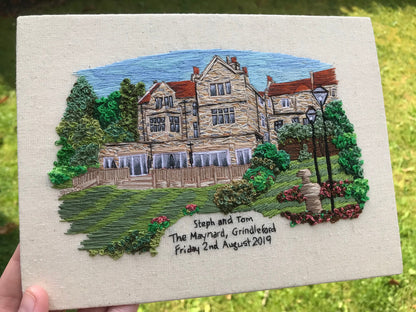Hand Embroidered Wedding Venue Portrait