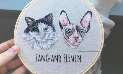 Hand Embroidered Multiple Pet Portrait