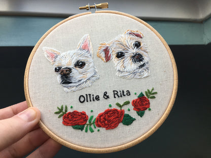 Hand Embroidered Multiple Pet Portrait