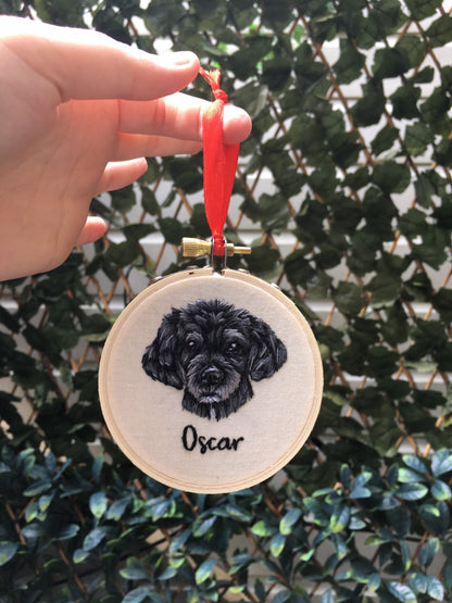 Hand Embroidered Pet Portrait Christmas Bauble