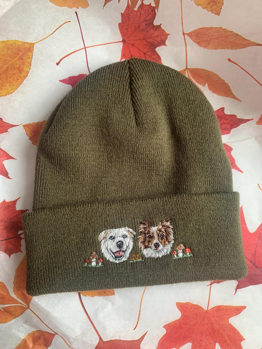 Hand Embroidered Pet Portrait Beanie