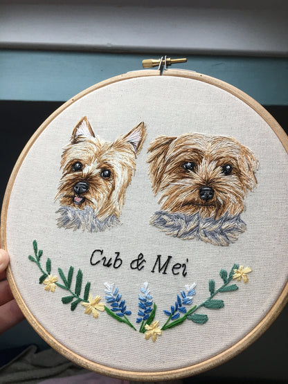Hand Embroidered Multiple Pet Portrait