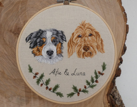Hand Embroidered Multiple Pet Portrait