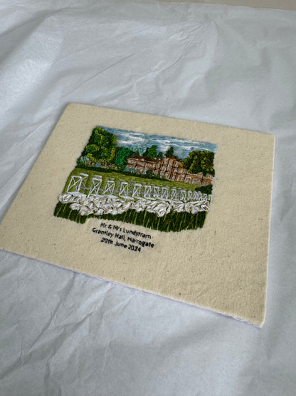 Hand Embroidered Wedding Venue Portrait