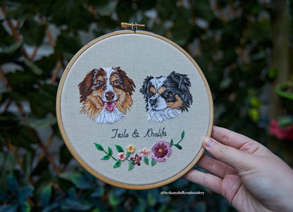 Hand Embroidered Multiple Pet Portrait