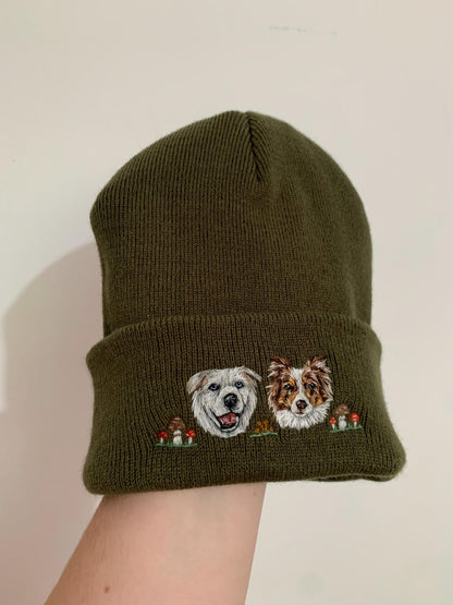 Hand Embroidered Pet Portrait Beanie