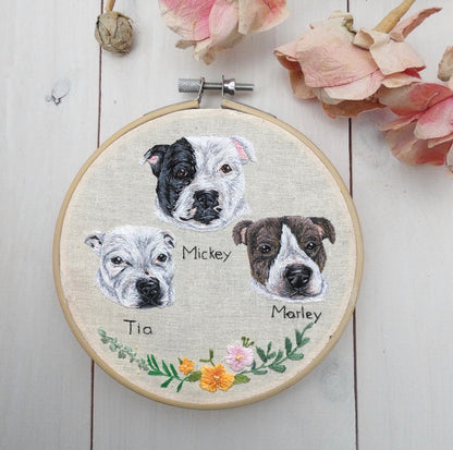 Hand Embroidered Multiple Pet Portrait