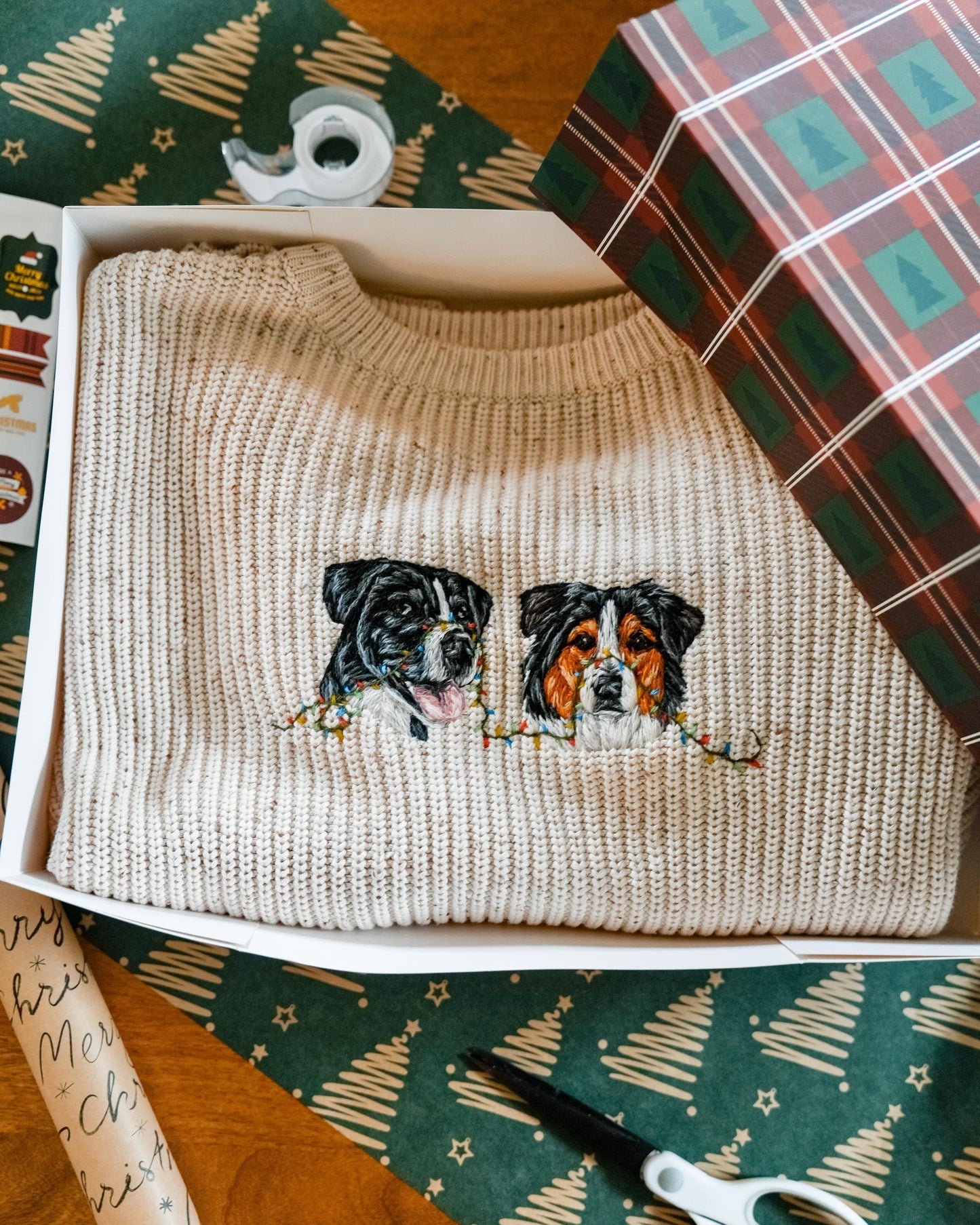 Christmas lights knitted pet portrait Jumper