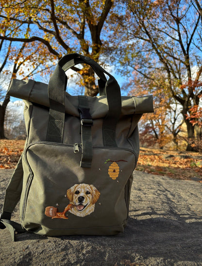 Hand Embroidered Pet Portrait Backpack