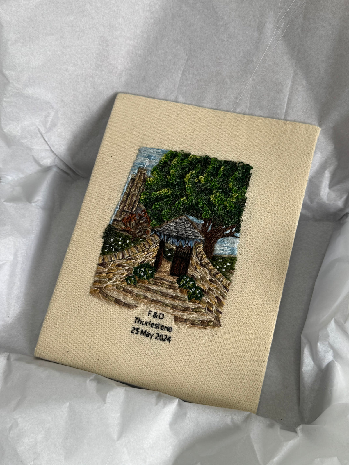 Hand Embroidered Wedding Venue Portrait