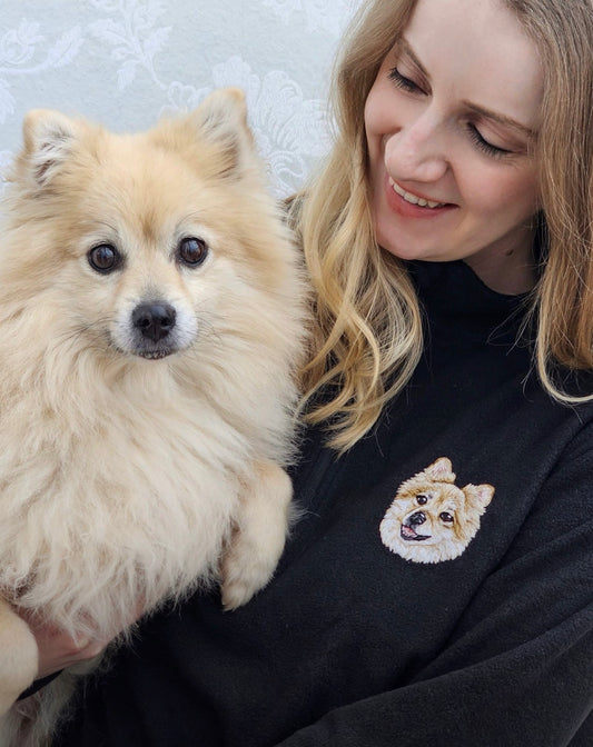 Hand Embroidered Pet Portrait 1/4 Zip Fleece