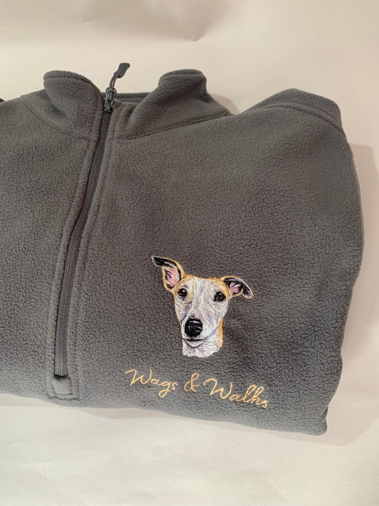 Hand Embroidered Pet Portrait 1/4 Zip Fleece