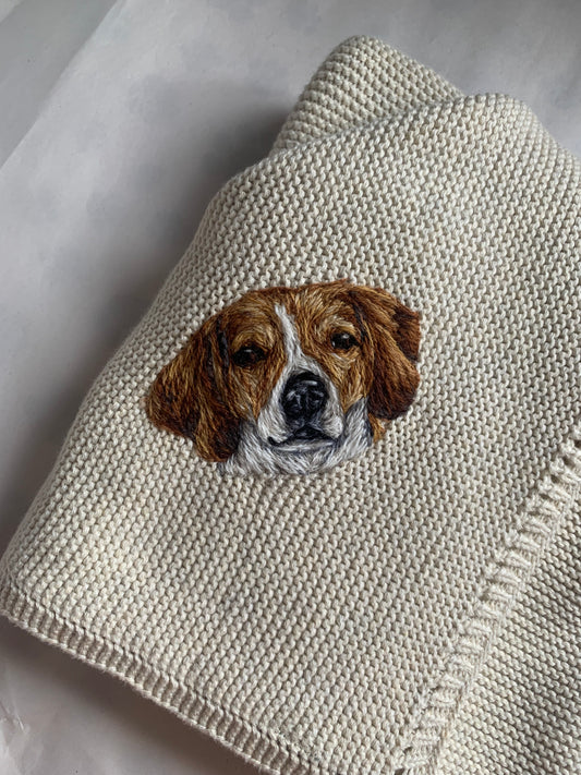 Hand Embroidered Pet Portrait Baby Blanket