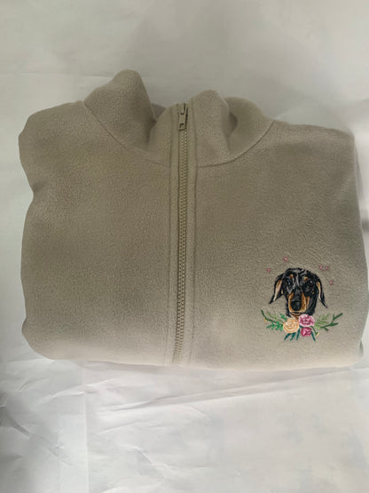 Hand Embroidered Pet Portrait Fleece (full zip)