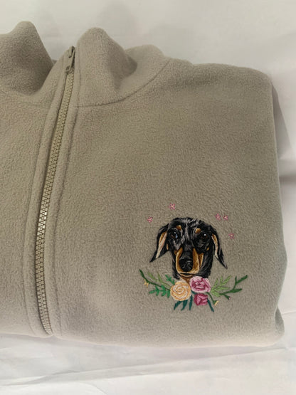 Hand Embroidered Pet Portrait Fleece (full zip)