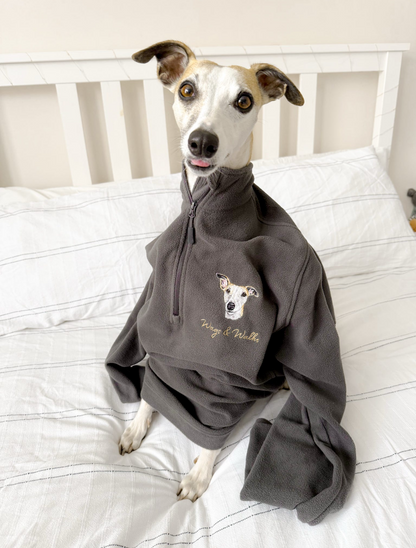 Hand Embroidered Pet Portrait 1/4 Zip Fleece