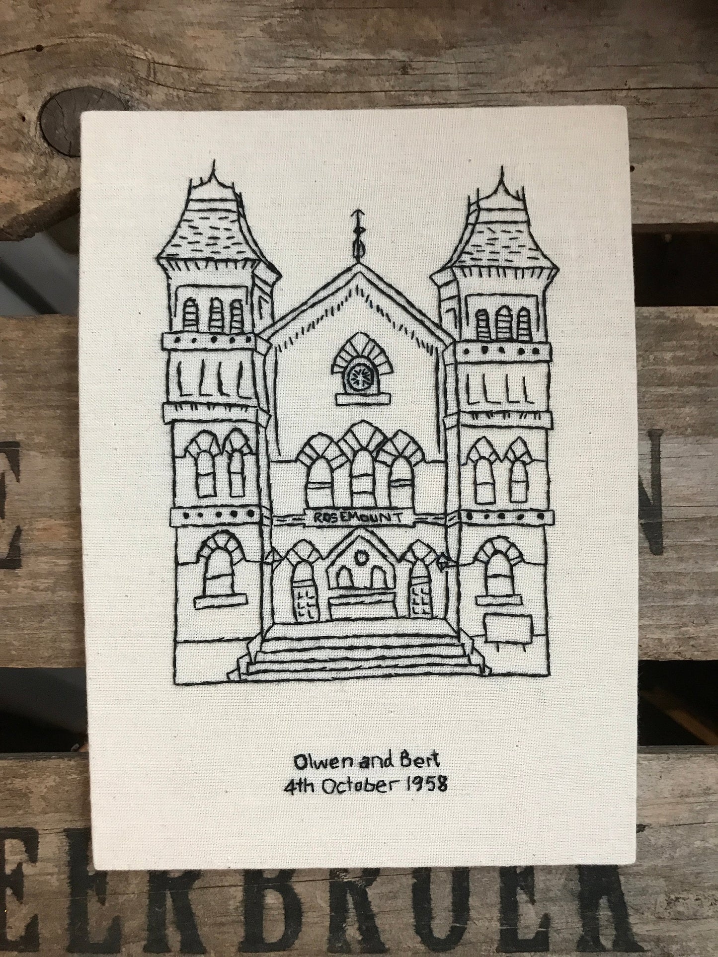 Hand Embroidered Wedding Venue Portrait