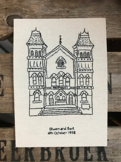 Hand Embroidered Wedding Venue Portrait