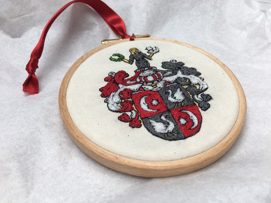 Hand Embroidered Family Crest Christmas Bauble