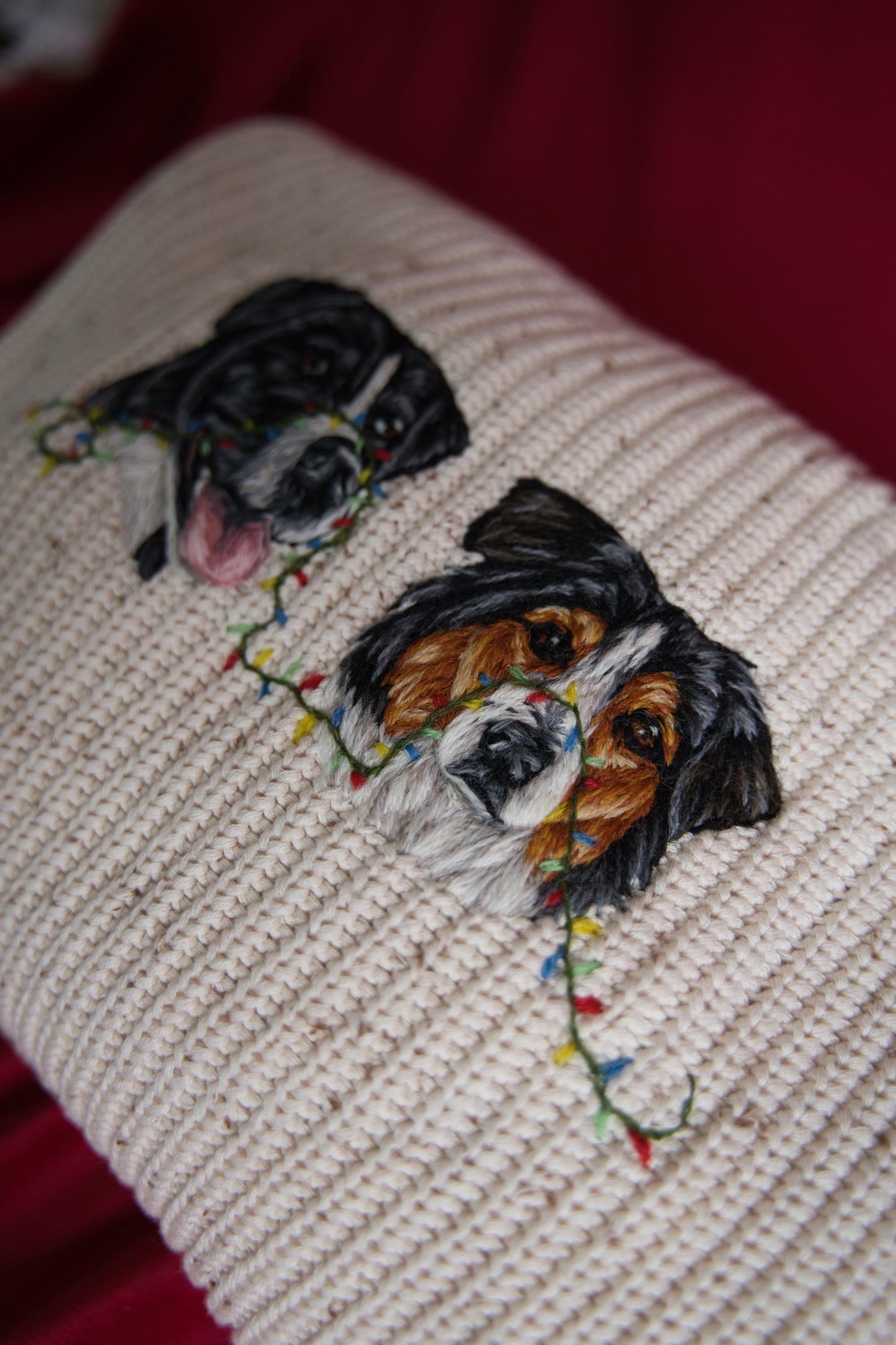 Christmas lights knitted pet portrait Jumper