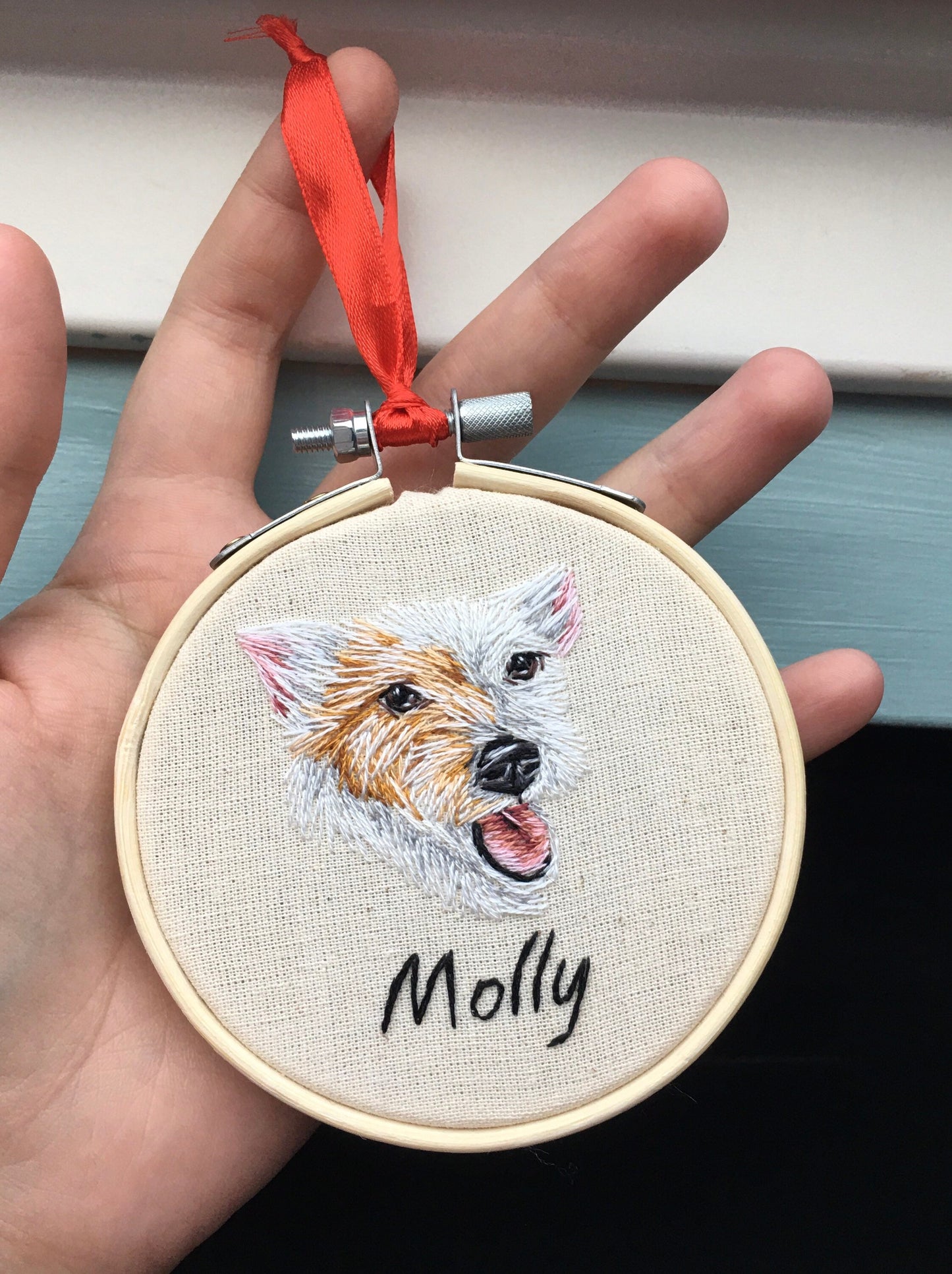 Hand Embroidered Pet Portrait Christmas Bauble