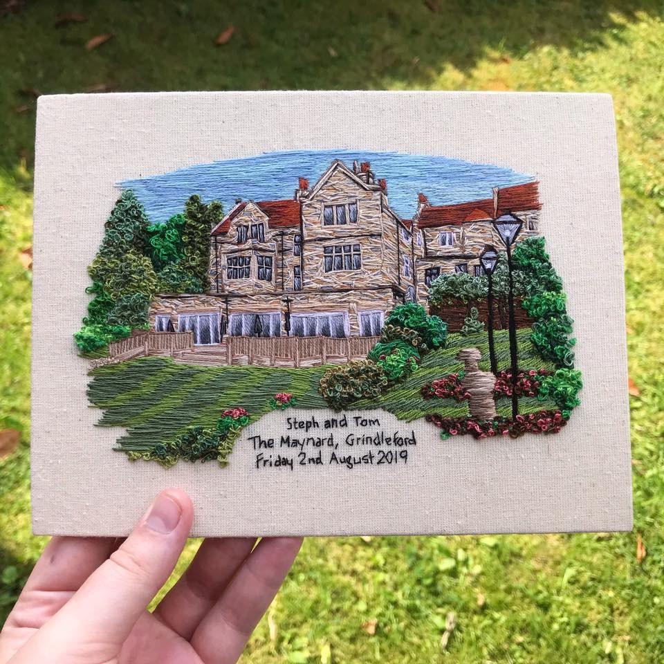 Hand Embroidered Wedding Venue Portrait