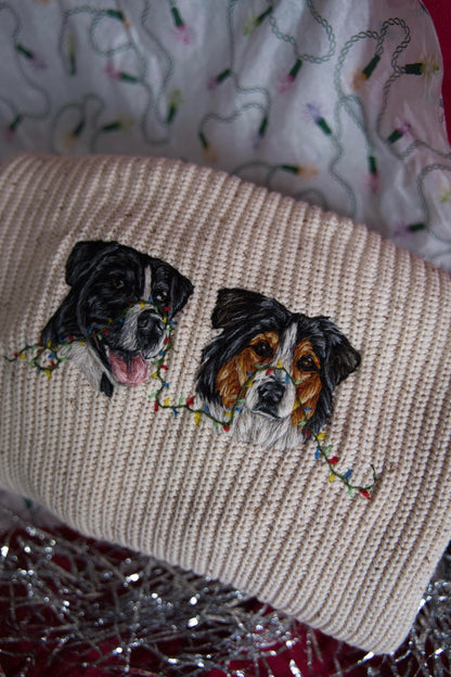 Christmas lights knitted pet portrait Jumper