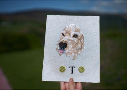 Mounted Hand Embroidered Pet Portrait