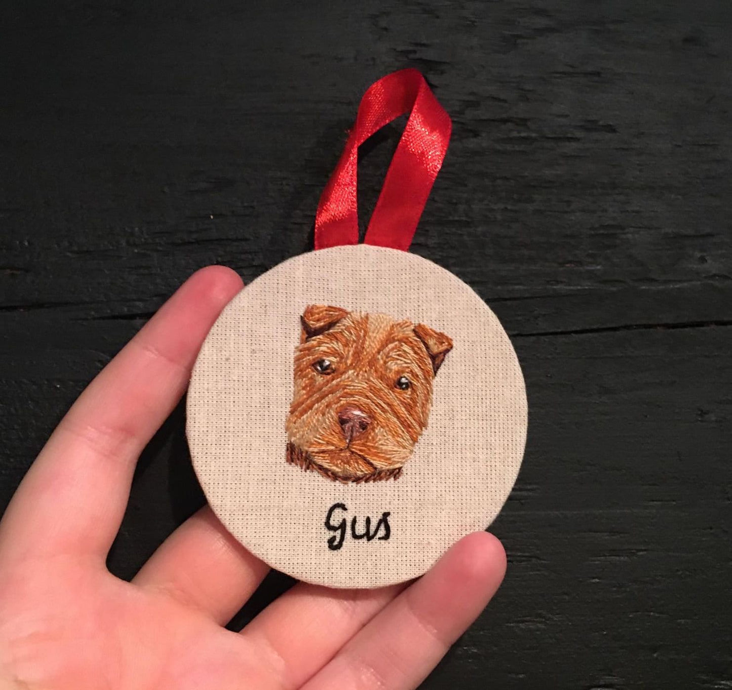 Hand Embroidered Pet Portrait Christmas Bauble
