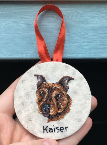 Hand Embroidered Pet Portrait Christmas Bauble