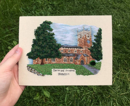 Hand Embroidered Wedding Venue Portrait