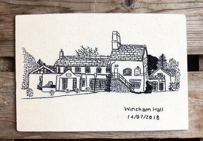 Hand Embroidered Wedding Venue Portrait