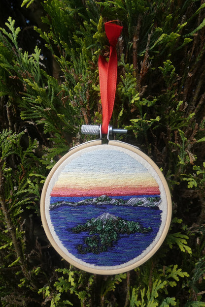 Hand Embroidered Landscape Christmas Bauble