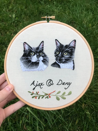 Hand Embroidered Multiple Pet Portrait
