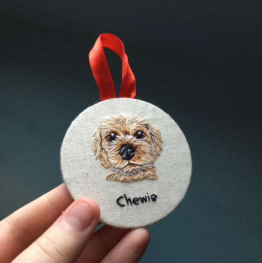 Hand Embroidered Pet Portrait Christmas Bauble